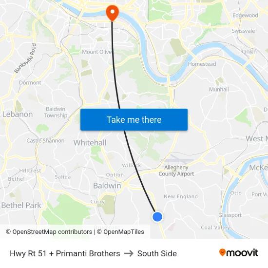 Hwy Rt 51 + Primanti Brothers to South Side map