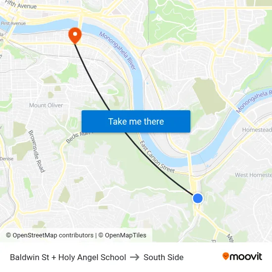 Baldwin St + Holy Angel School to South Side map