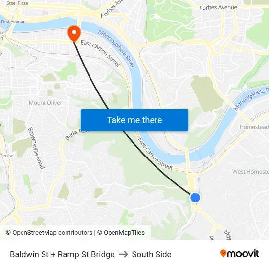 Baldwin St + Ramp St Bridge to South Side map
