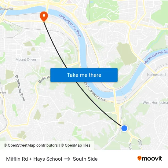 Mifflin Rd + Hays School to South Side map