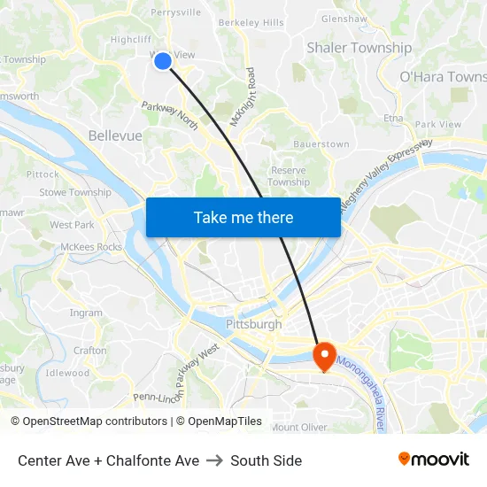 Center Ave + Chalfonte Ave to South Side map