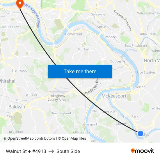 Walnut St + #4913 to South Side map