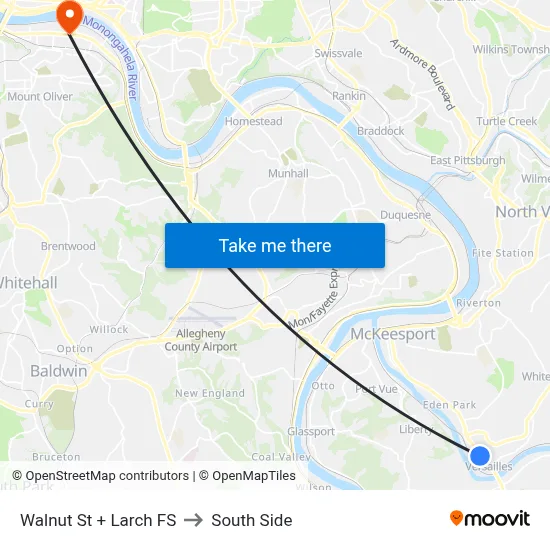 Walnut St + Larch FS to South Side map