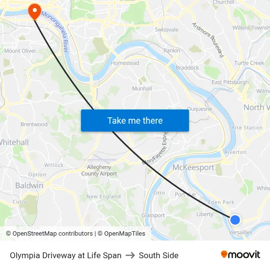 Olympia Driveway at Life Span to South Side map