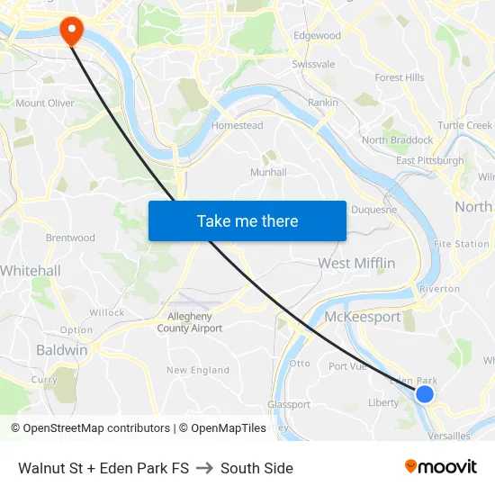 Walnut St + Eden Park FS to South Side map