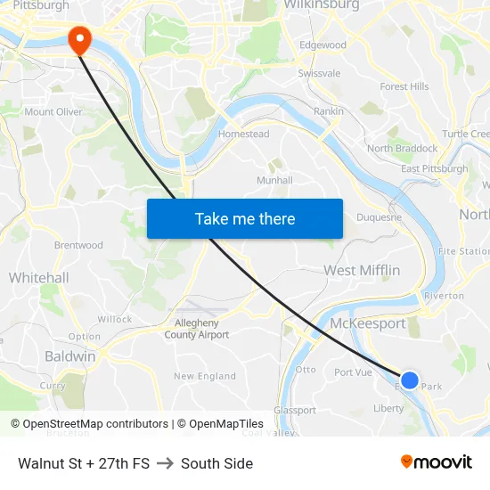 Walnut St + 27th FS to South Side map