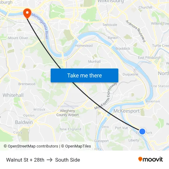 Walnut St + 28th to South Side map