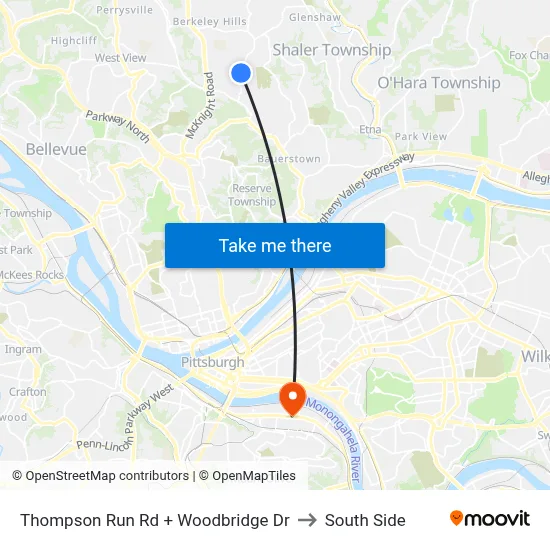 Thompson Run Rd + Woodbridge Dr to South Side map