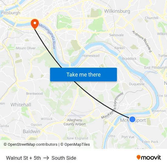 Walnut St + 5th to South Side map