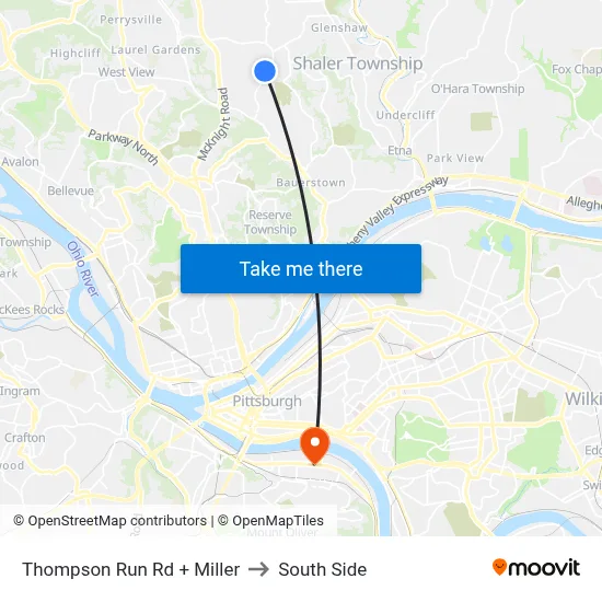 Thompson Run Rd + Miller to South Side map