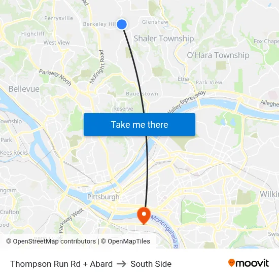 Thompson Run Rd + Abard to South Side map