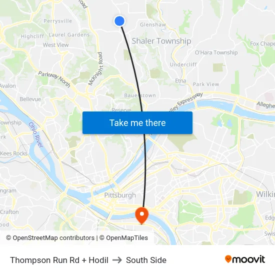 Thompson Run Rd + Hodil to South Side map