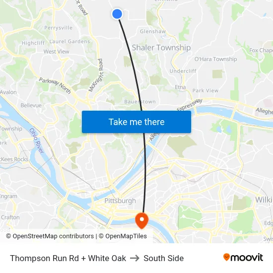 Thompson Run Rd + White Oak to South Side map