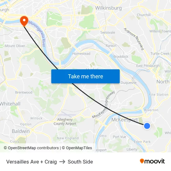 Versailles Ave + Craig to South Side map