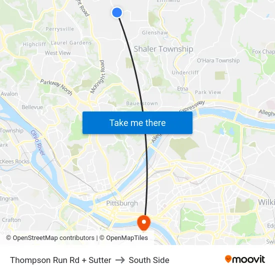 Thompson Run Rd + Sutter to South Side map