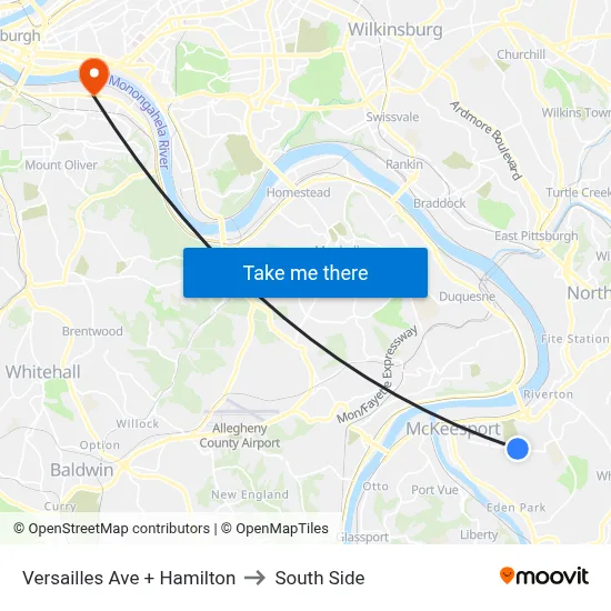 Versailles Ave + Hamilton to South Side map