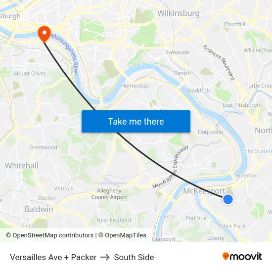 Versailles Ave + Packer to South Side map