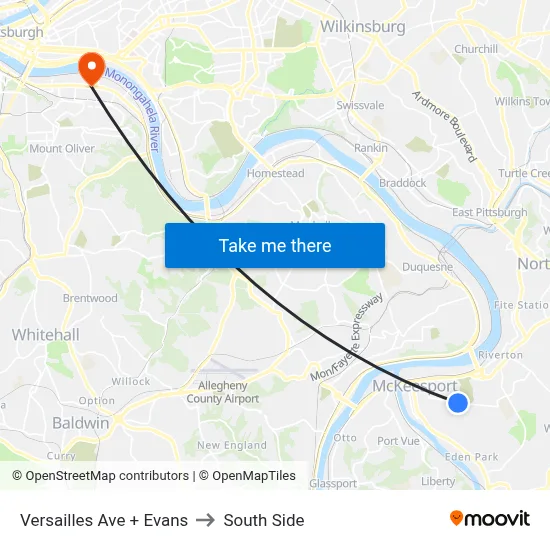 Versailles Ave + Evans to South Side map