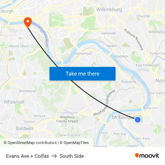 Evans Ave + Colfax to South Side map