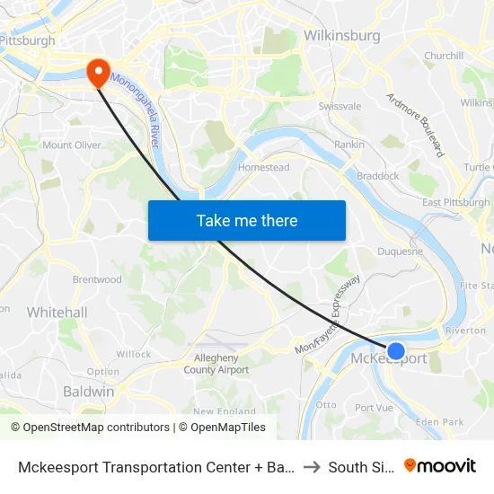 Mckeesport Transportation Center + Bay #4 to South Side map