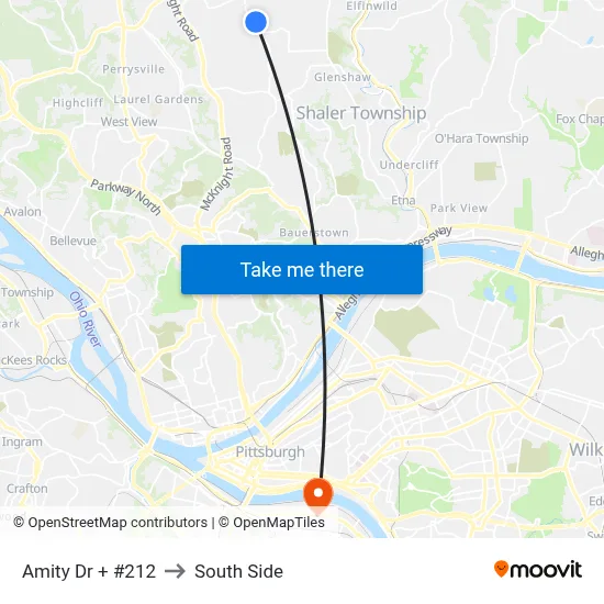 Amity Dr + #212 to South Side map