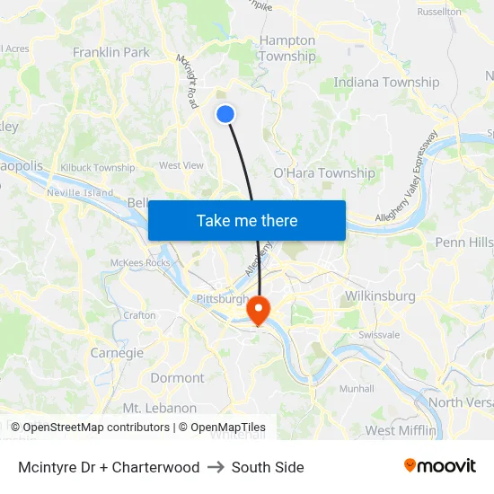 Mcintyre Dr + Charterwood to South Side map