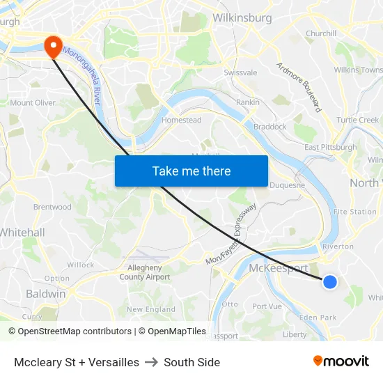 Mccleary St + Versailles to South Side map
