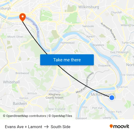 Evans Ave + Lamont to South Side map