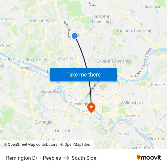 Remington Dr + Peebles to South Side map