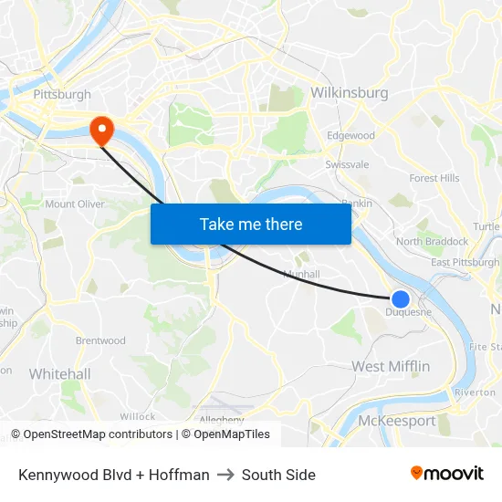 Kennywood Blvd + Hoffman to South Side map