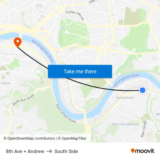 8th Ave + Andrew to South Side map