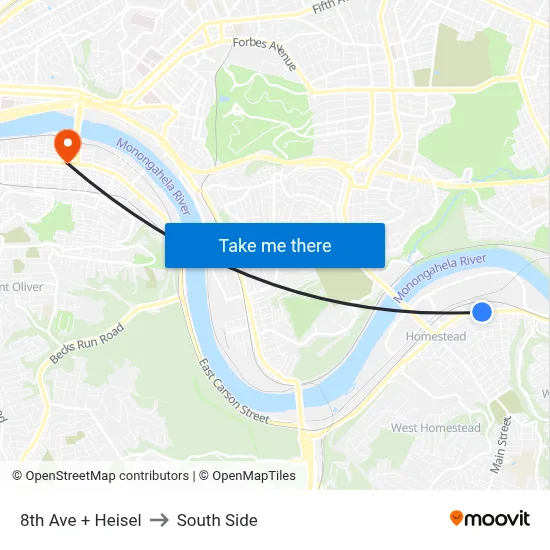 8th Ave + Heisel to South Side map