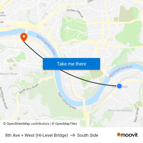 8th Ave + West (Hi-Level Bridge) to South Side map