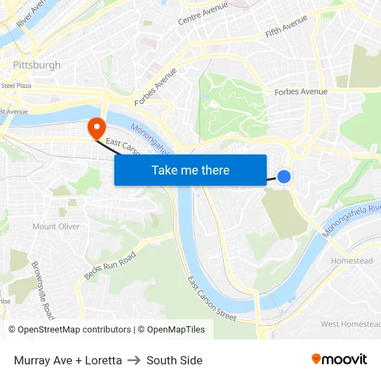 Murray Ave + Loretta to South Side map