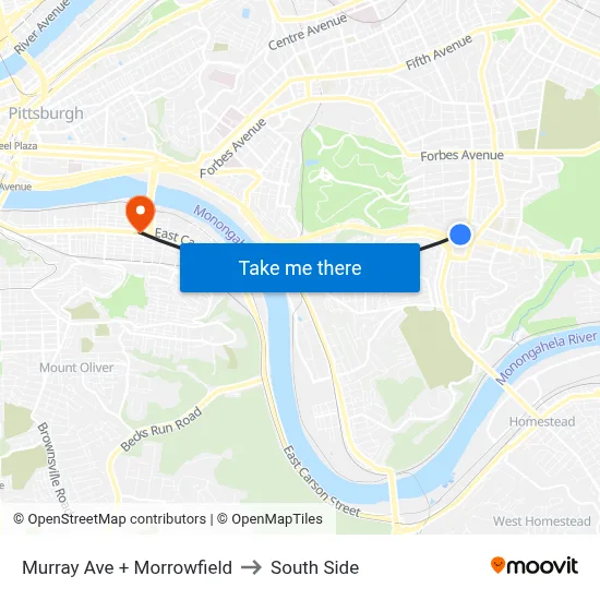 Murray Ave + Morrowfield to South Side map