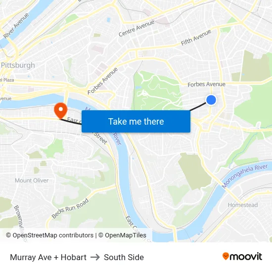 Murray Ave + Hobart to South Side map