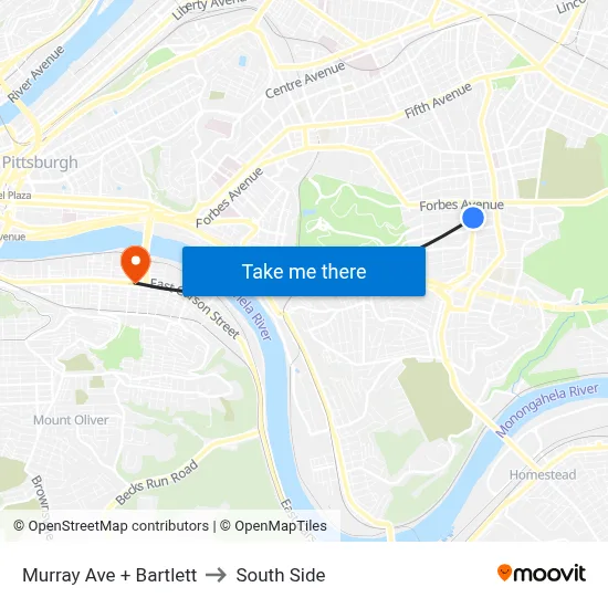 Murray Ave + Bartlett to South Side map