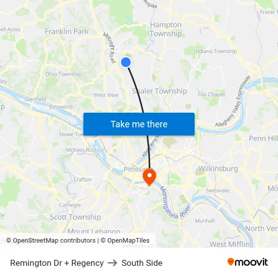 Remington Dr + Regency to South Side map