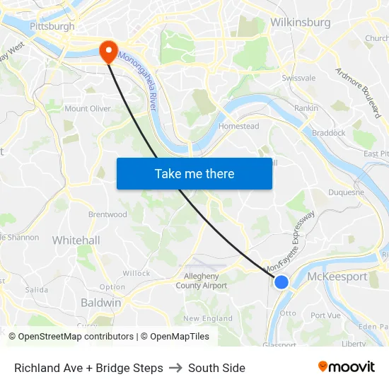 Richland Ave + Bridge Steps to South Side map