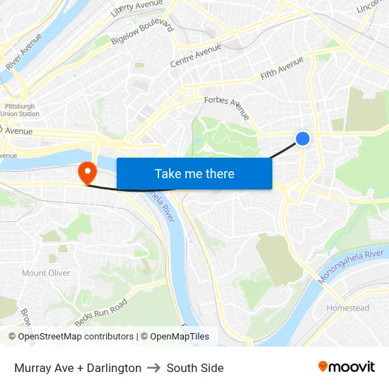 Murray Ave + Darlington to South Side map