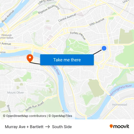 Murray Ave + Bartlett to South Side map