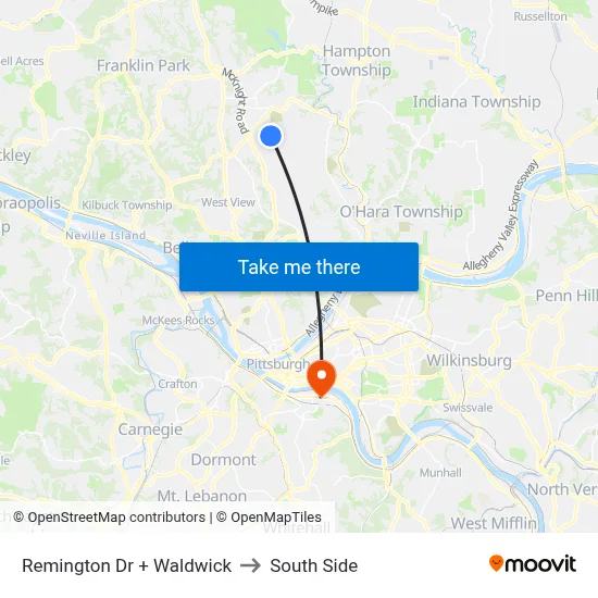 Remington Dr + Waldwick to South Side map