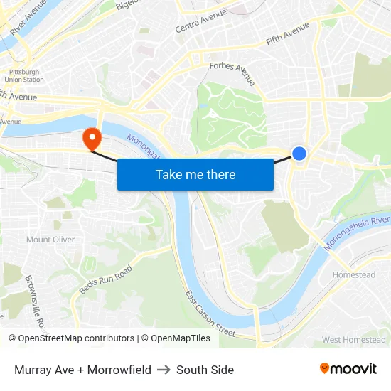 Murray Ave + Morrowfield to South Side map