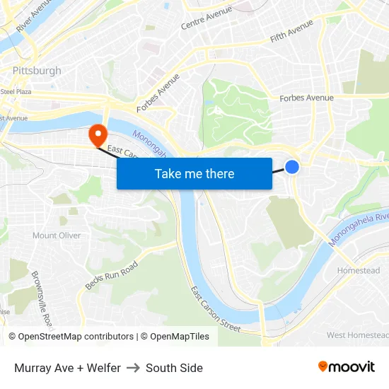 Murray Ave + Welfer to South Side map