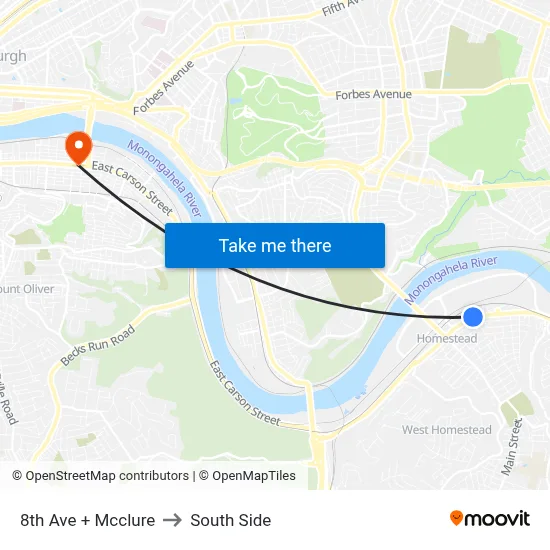 8th Ave + Mcclure to South Side map