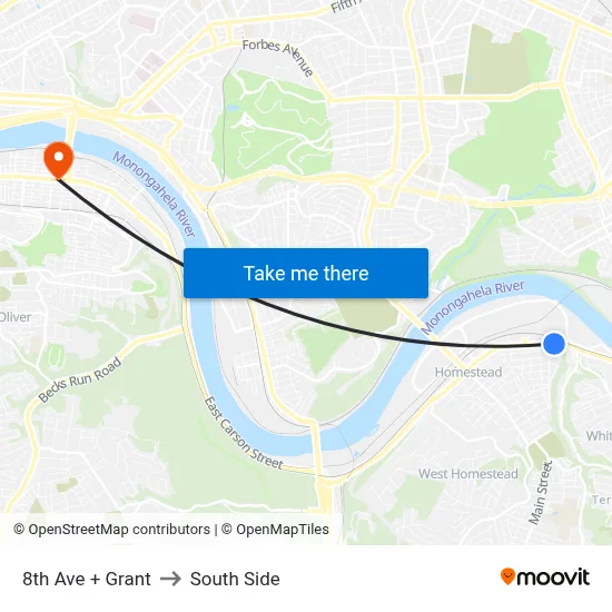 8th Ave + Grant to South Side map