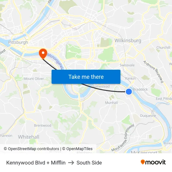 Kennywood Blvd + Mifflin to South Side map