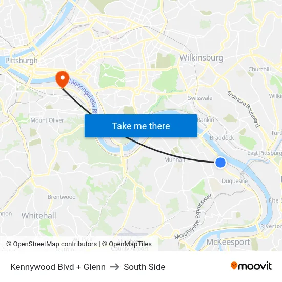 Kennywood Blvd + Glenn to South Side map