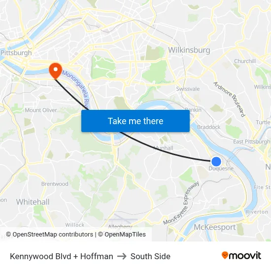 Kennywood Blvd + Hoffman to South Side map