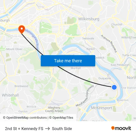 2nd St + Kennedy FS to South Side map